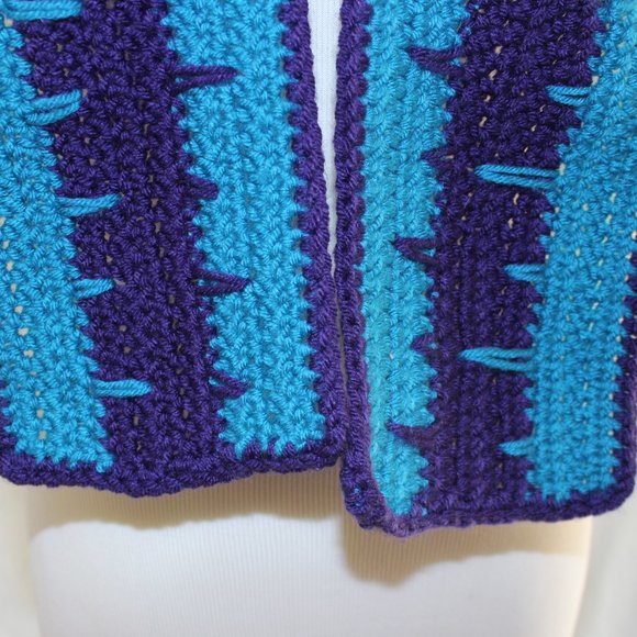 NEW Blue & Purple Crochet Scarf HANDCRAFTED - Picture 3 of 5